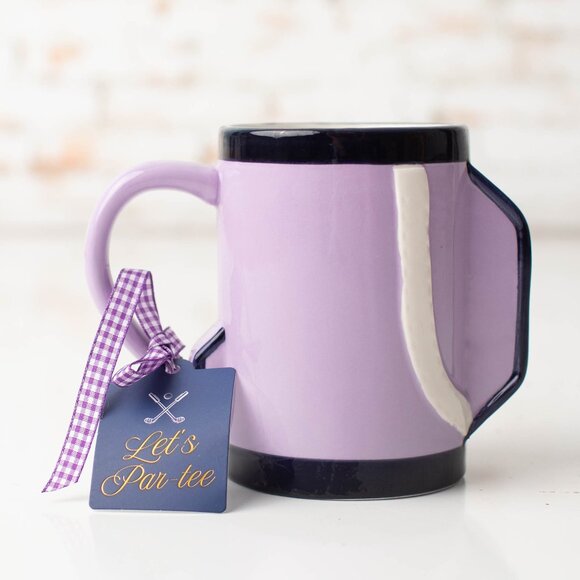 NEW Sunday Morning Ceramics Golf Mug Purple "Tee Time" Coffee Cup - Picture 1 of 6